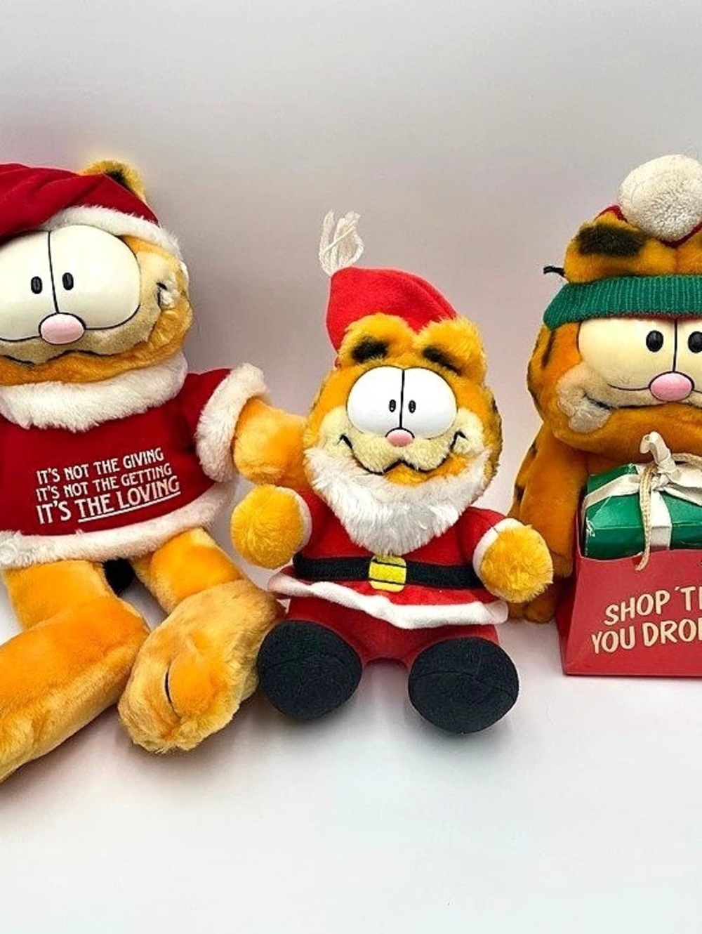 Vintage Garfield Holiday Plush Toy Set Orange & Red